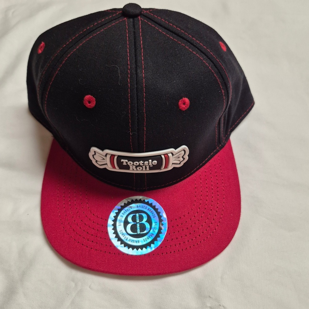 Brisco Brands Tootsie Roll Snapback Hat Mens Black Red Flat Bill Baseball Cap